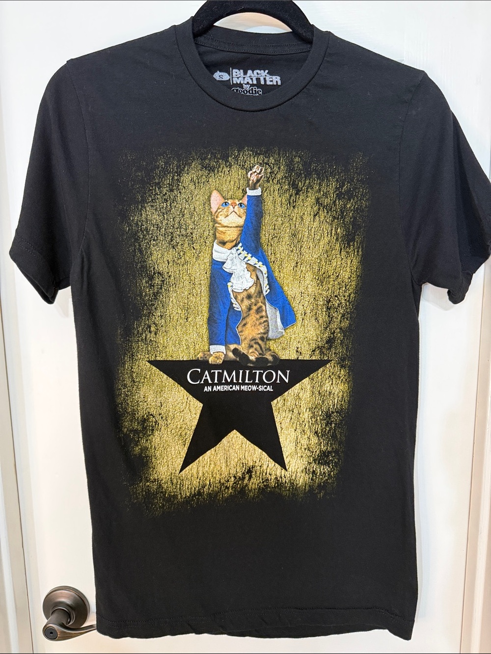 Black Matter Catmilton Black T-Shirt with Hamilton Parody Graphic